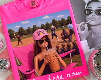 Softball Mom Shirt, “I Live Here Now” Funny Sport Mom Tee, Custom Name Personalized Shirt, Softball Mama Gift, Add Name on Hat Design Tee