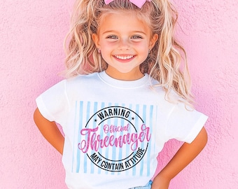 Camiseta de cumpleaños para niña de tres años, Camiseta divertida para cumpleañera, Regalo para niña de un año, Camiseta de cumpleaños a rayas a la moda para niña