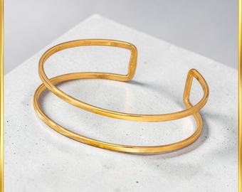 Brazalete de oro, brazalete minimalista de oro, brazalete geométrico abierto vintage - Accesorio de joyería