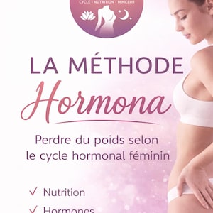 May include: An advertisement for "Hormona" weight loss program. The image features a woman in white lingerie, with text in French. The logo includes a silhouette of a woman, a lotus flower, and a crescent moon.