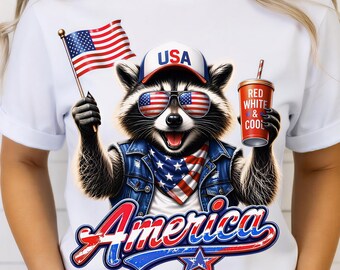 Patriotischer Waschbär PNG, 4. Juli Shirt Design, lustige USA Tiergrafik, Amerika Sublimation, Unabhängigkeitstag T-Shirt, Waschbär, Waschbär png