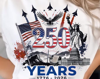 250 Years of Freedom PNG, America 250th Anniversary Design, USA Flag Sublimation, 1776 2026 Sublimation Design,  Patriotic Fighter Jets PNG,