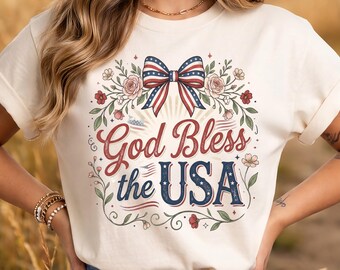 God Bless The USA Png, Retro 4th Of July PNG, Patriotic Sublimation Design, American Png, Instant DIGITAL, Floral