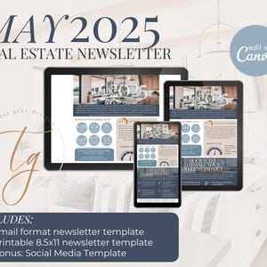 Plantilla de boletín inmobiliario de mayo de 2025 / Noticias de agentes inmobiliarios / Plantilla de Canva / Imprimible / Correo electrónico / Actualización del mercado / Primavera