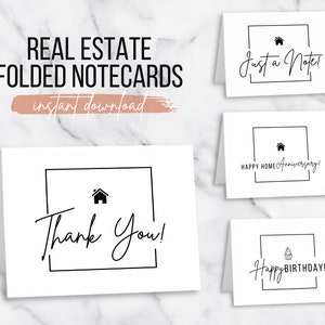 Cartes de correspondance pliées pour l'immobilier | A2 | Carte de joyeux anniversaire | de remerciements | Joyeux anniversaire à la maison | Juste un mot | Immobilier | Imprimable