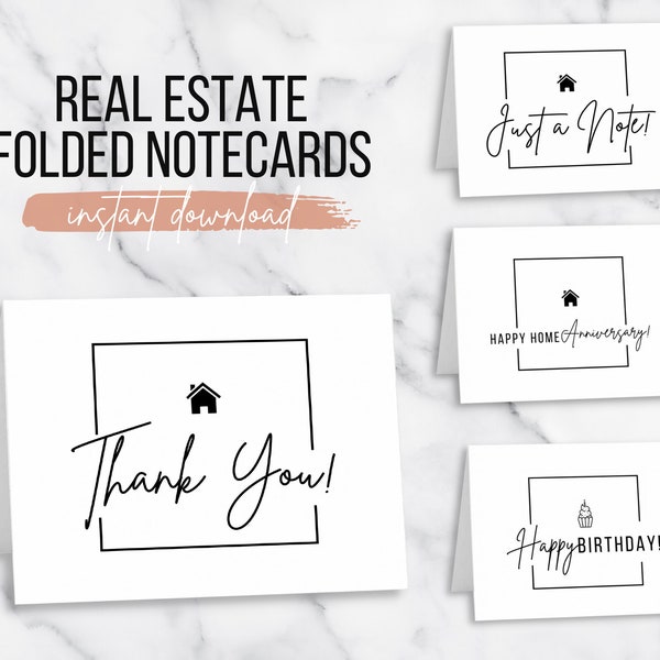 Real Estate Folded Notecards | A2 | Happy Birthday Card | Thank You Card | Happy Home Anniversary | Just a Note | Real Estate | Printable