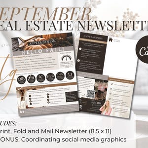 Modello di newsletter immobiliare di settembre 2024 da STAMPARE, PIEGARE e INVIARE / Autunno / Notizie sugli agenti immobiliari / Modello Canva / Social media