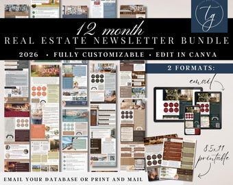 12 Month Real Estate Newsletter Bundle 2026 | January - December Email and Print Newsletters