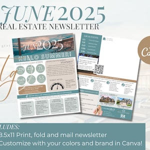 Modello di newsletter immobiliare GIUGNO 2025 / Stampa e posta / Estate / Newsletter / Notizie immobiliari / Canva / Cartolina / Modello