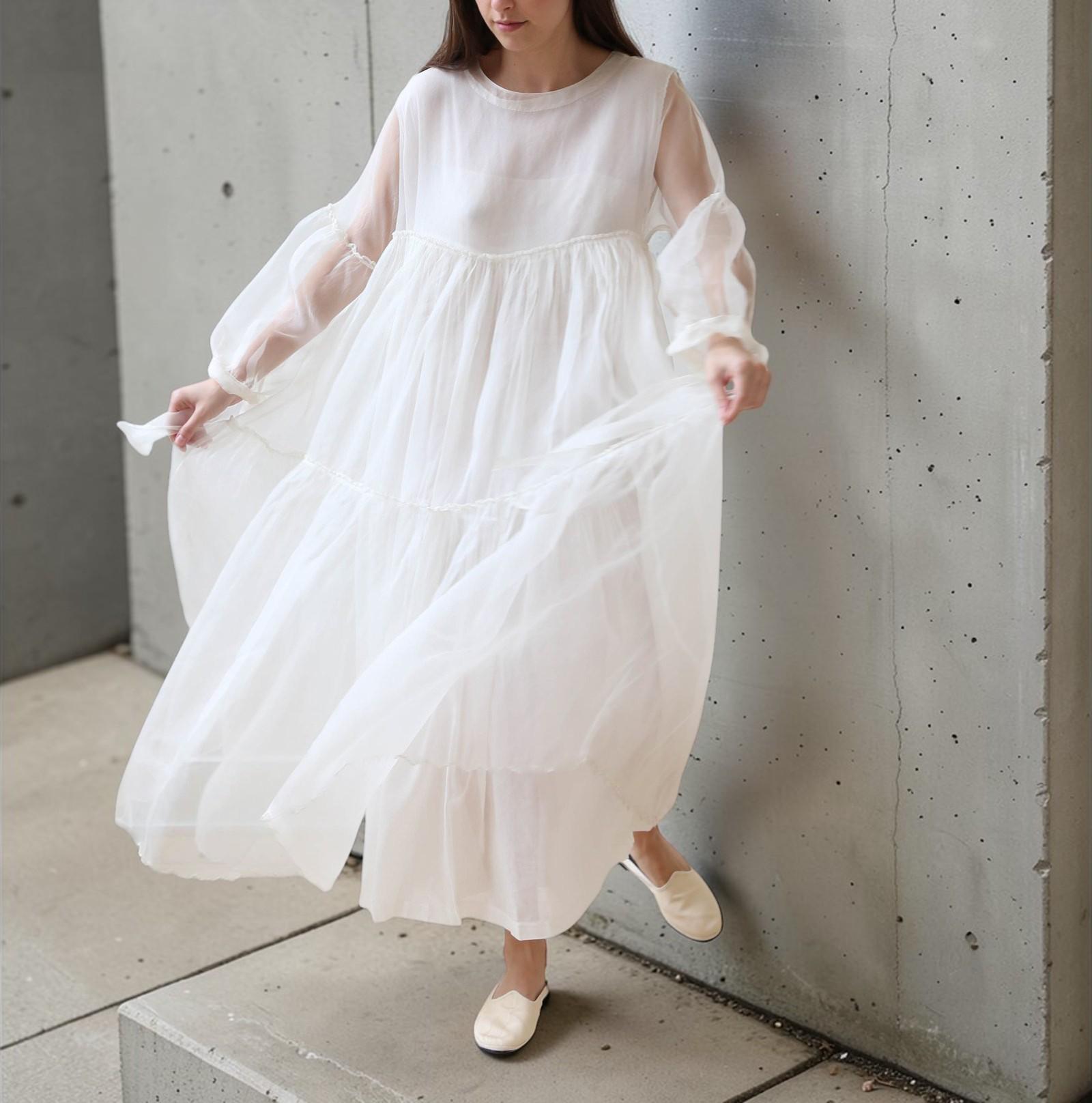 white flowy dress for photoshoot White and Yellow Floral Flowy Short Dress main image 1