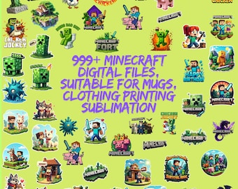Über 999 Minecraft-Charaktere, Schriftarten und Gegenstände im hochauflösenden PNG-Bundle, geeignet für Tassen, Cliparts, T-Shirts und Cricut-Sublimationsdruck.