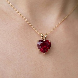 Heart Ruby Necklace | Elegant Red Gemstone Pendant | July Birthstone Jewelry | Gold Plated Sterling Silver Pendant | Birthday Gift For Her