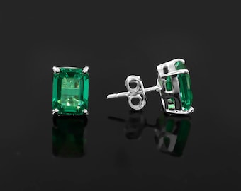 Emerald oorknopjes 10 x 7 mm Emerald Cut, groene edelsteenstekers 925 sterlingzilver, oorbellen mei geboortesteen, cadeau voor haar sieraden
