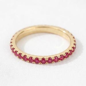 Ruby Eternity Band Ring 925 Sterling Silver Gold Plated | July Birthstone Stackable Ring | Wedding Band | Anniversary Gift for Her