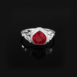 Mozambique Ruby Ring 9x9mm Heart Cut, 925 Sterling Silver Ring, Red Gemstone Ring, July Birthstone Ring, Gift for Her, Statement Ring
