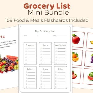 Kinder Einkaufsliste & Essensplanung Printable Bundle | Lebensmittelgruppen, Aktivitäten (Digitaler Download)