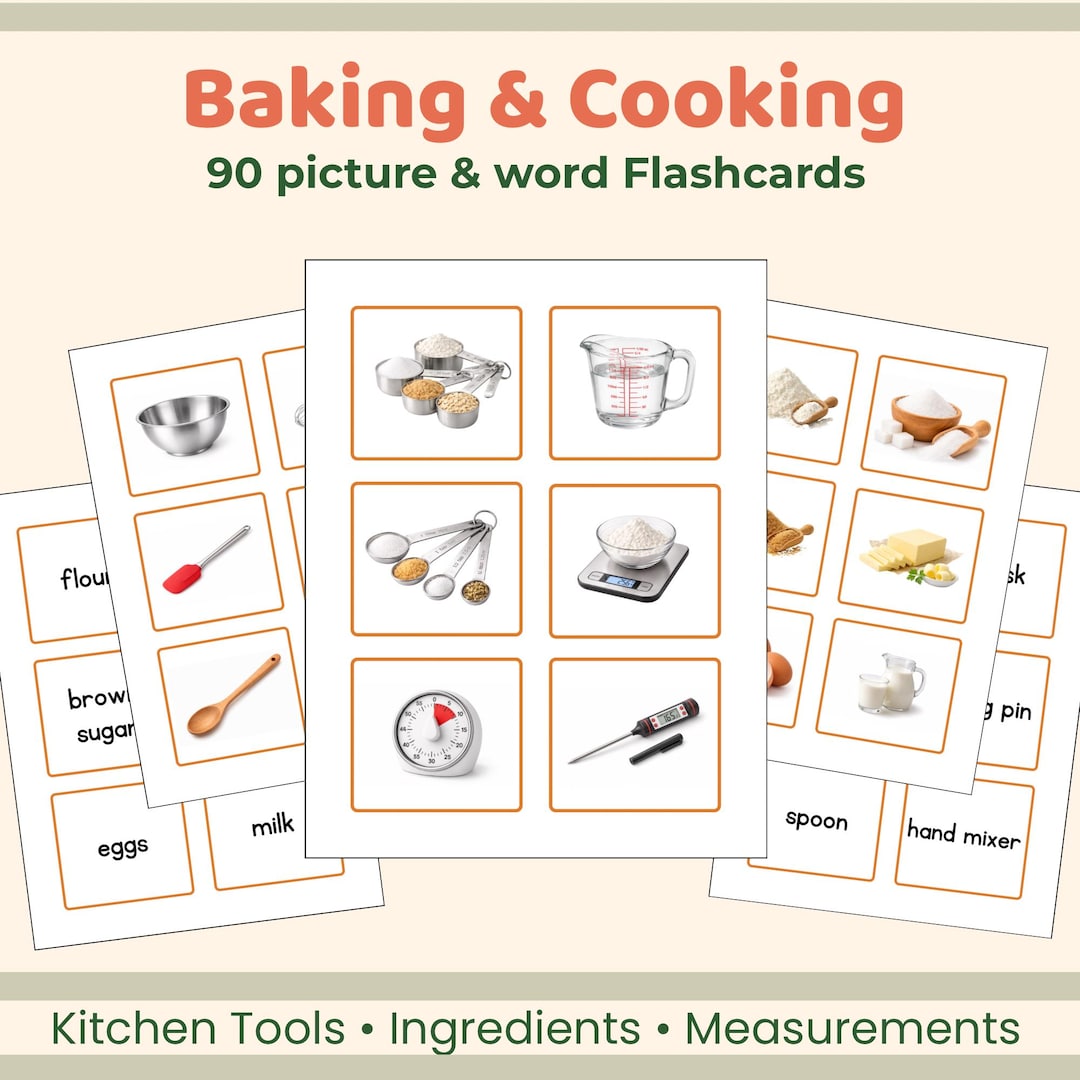 Baking and Cooking Matching Game Flashcards | 90 Kitchen Vocabulary ...
