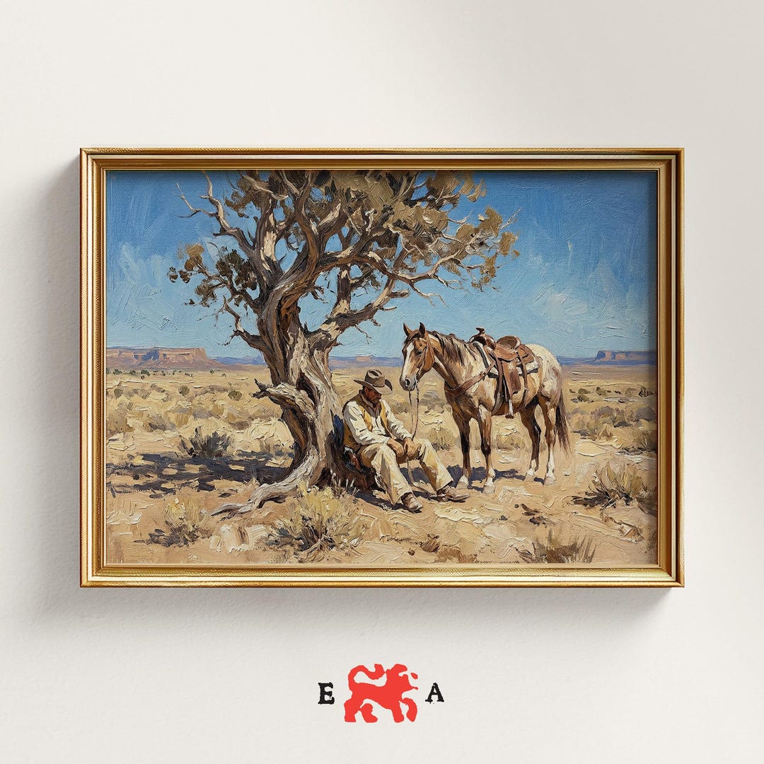 Antique Western Desert Landscape Art Print, Vintage Impressionist ...