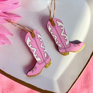 Pink Cowgirl Boot Earrings, Southwestern Boot Hoops, Texas Cowboy Boots, Coastal Cowgirl