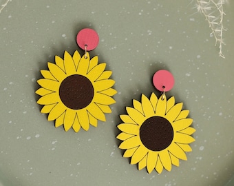 Sunflower Stud Dangle Earrings, Sunflower Statement Earrings