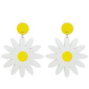 Giant Daisy Earrings, 60's/70's Style Dangle Earrings, Hand Painted Hippie Daisy Earrings, Large Daisy Earrings, Gifts for Her image 2