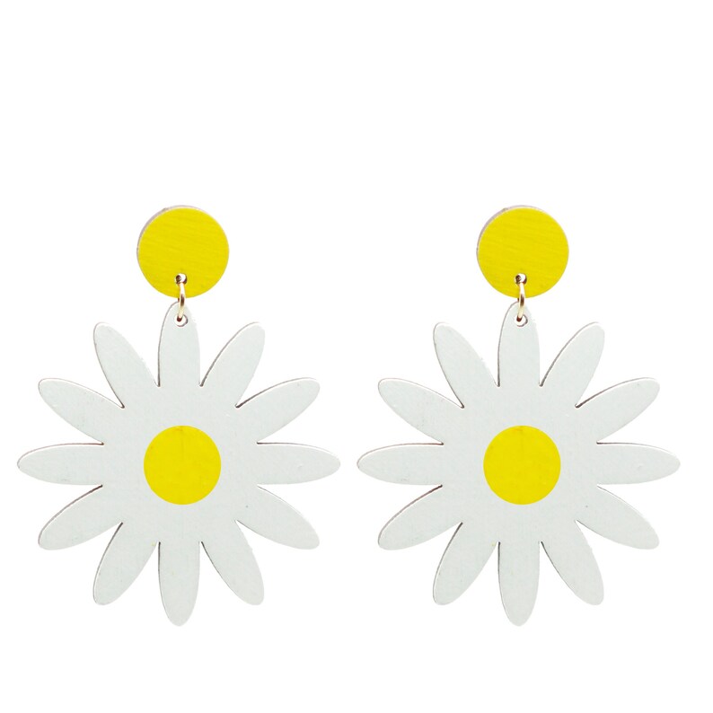 Giant Daisy Earrings, 60's/70's Style Dangle Earrings, Hand Painted Hippie Daisy Earrings, Large Daisy Earrings, Gifts for Her image 2