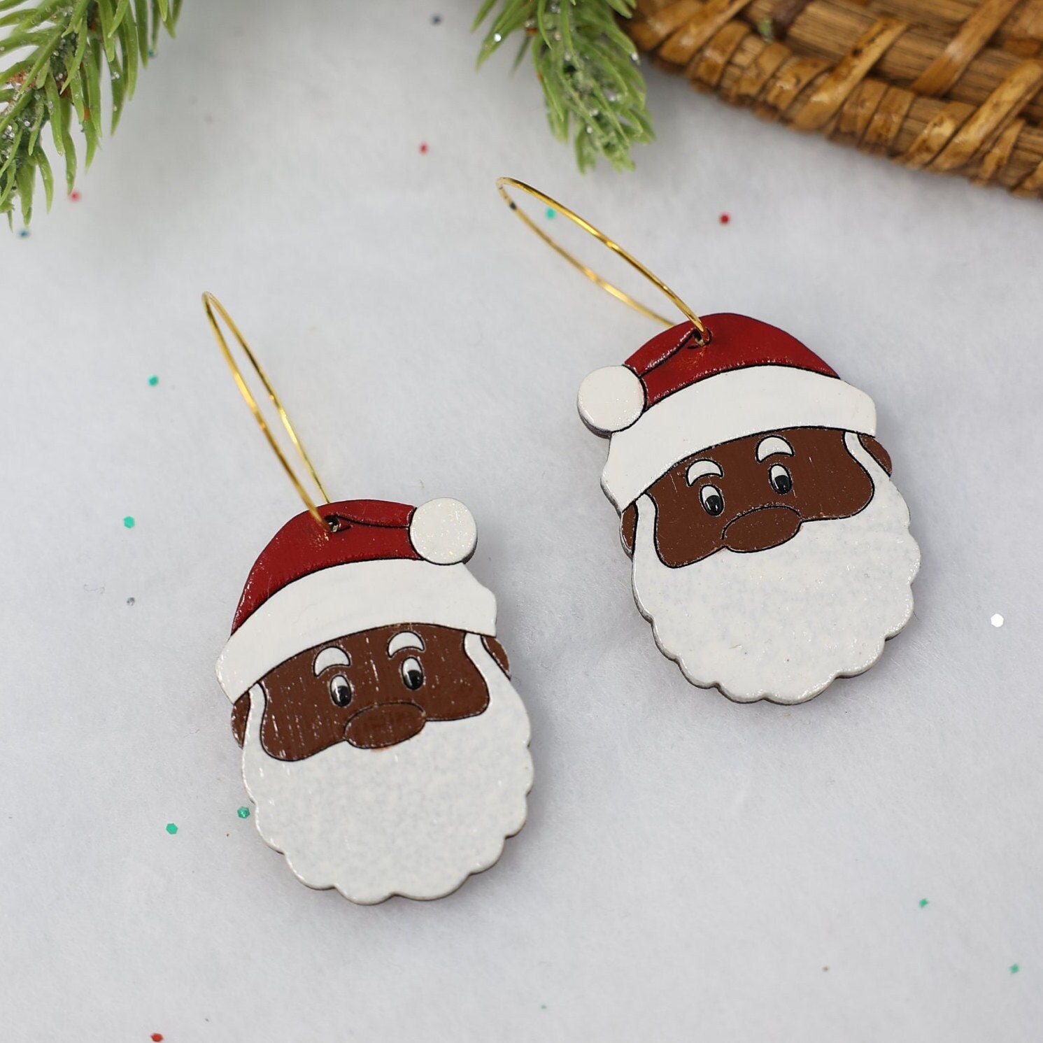 African American Santa Hoop Earrings Black Santa Hoops Christmas