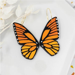 Monarch Butterfly Wing Earrings, Hand Painted Wooden Butterfly Wing Hoop Earrings, Monarch Jewelry