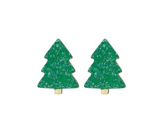 Christmas Tree Stud Earrings, Holiday Earrings, Pine Tree Earrings, Hypoallergenic Forest Studs, Green Sparkle Tree Studs