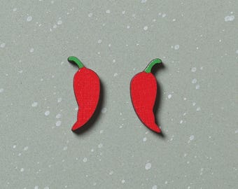 Hand-Painted Red Chili Pepper Earrings: Hypoallergenic, Stainless Steel Studs