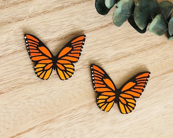 Monarch Butterfly Stud Earrings, Hand Painted Wooden Butterfly Wing Studs