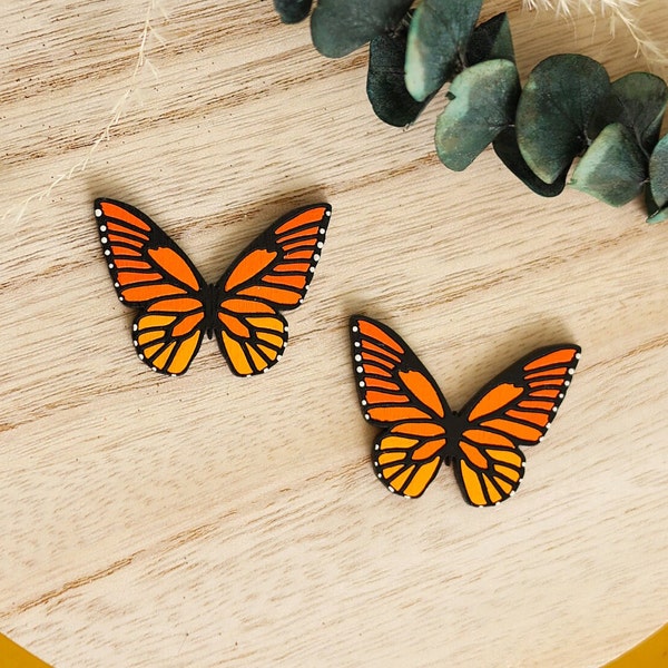 Monarch Butterfly Stud Earrings, Hand Painted Wooden Butterfly Wing Studs