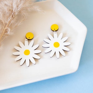Giant Daisy Earrings, 60's/70's Style Dangle Earrings, Hand Painted Hippie Daisy Earrings, Large Daisy Earrings, Gifts for Her image 1