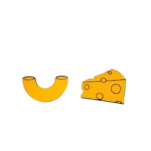 Mac N Cheese Stud Earrings, Hypoallergenic Studs, Hand Painted Wood Earrings, Foodie Geek Gift