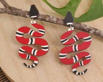 Statement Snake Dangle Earrings, Laser Cut Snake Earrings, Milk Snake Earrings, Statement Over Size, Black Red and White Snake Earrings