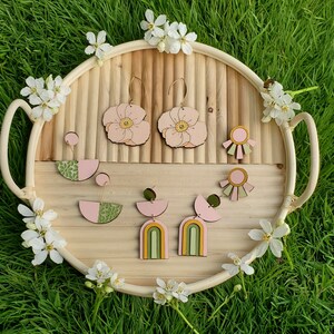 Pink Poppy Earrings, Statement Flower Earrings, Hand Painted Wood Dangles image 3