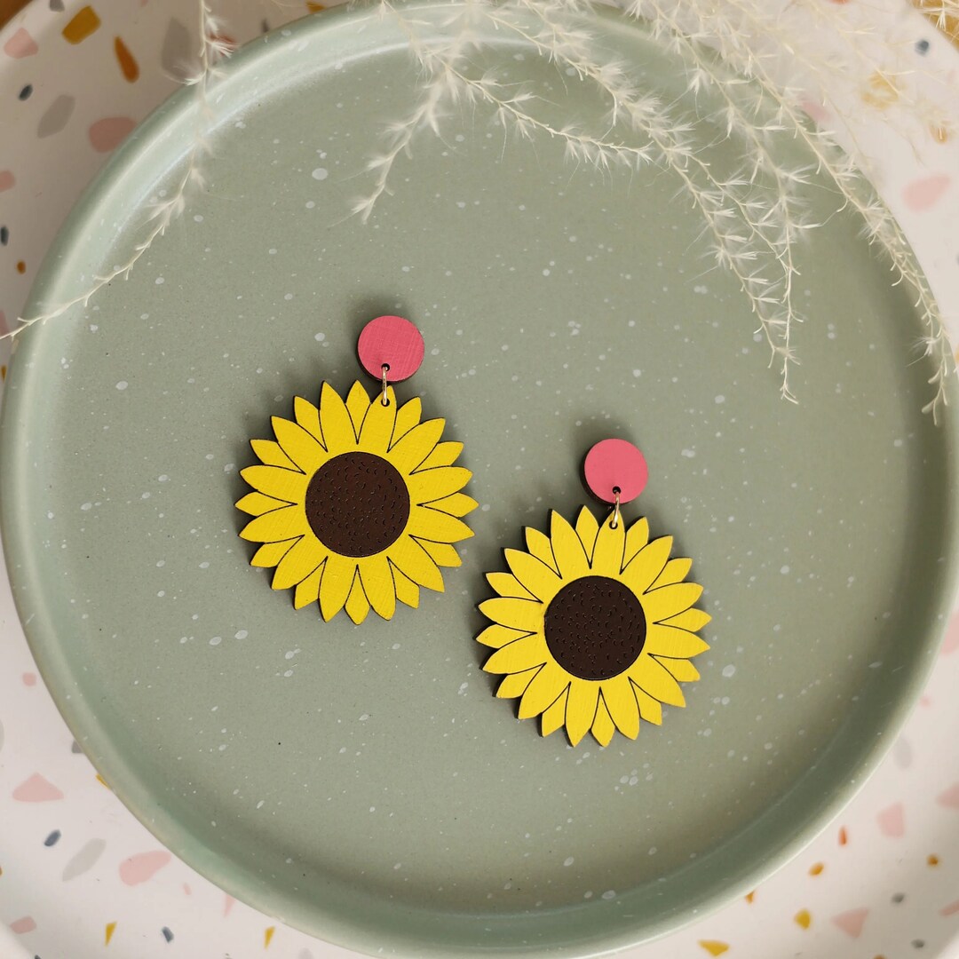 Sunflower Stud Dangle Earrings Sunflower Statement Earrings Etsy