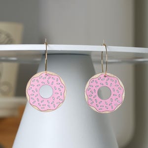 Pink Sparkle Donut Hoop Earrings, Sprinkle Donut Lover Foodie Hoops