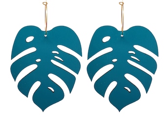 Giant Turquoise Monstera Statement Earring, Tropical Statement Earring, Oversized Monstera Leaf, Turquoise Earring