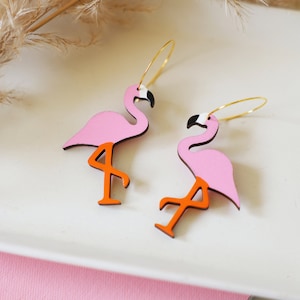 Pastel Pink Flamingo Hoops, Miami Tropical Flamingo Earrings, Tropical Statement Earrings, Hypoallergenic, Spring Break