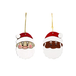 Black and White Santa Earrings, Hand Painted Wooden Earrings