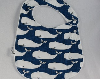 Happy Whales Adjustable Side Snap Bib with Minky Back