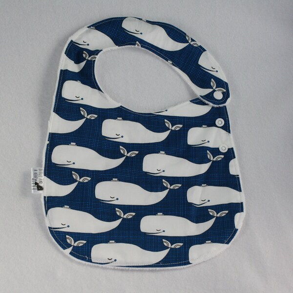 Happy Whales Adjustable Side Snap Bib with Minky Back