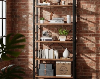 Estantería de 5 niveles, estrecha y alta, estilo rústico industrial, independiente, organizador de almacenamiento, estante de exhibición ajustable, decoración del hogar.