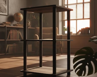 Estantería independiente de 3 niveles, color marrón nogal, organizador de almacenamiento, librería para espacios pequeños, estante de exhibición para dormitorio, decoración moderna para el hogar.
