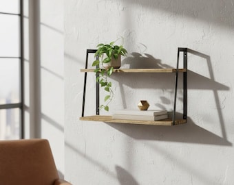 Estantes flotantes de pared de madera rústica, estante de 2 niveles, decoración de pared estilo granja, almacenamiento para dormitorio, sala de estar, cocina, baño, ahorro de espacio