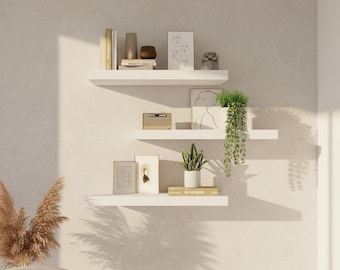 Juego de 3 estantes flotantes blancos, estantes de almacenamiento de pared para sala de estar, dormitorio, baño y cocina, estante de exhibición moderno para la decoración del hogar.
