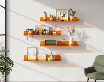 Juego de 4 estantes flotantes de acrílico para pared, ideales para el baño, como organizador de maquillaje o para decorar la habitación de los niños. Estante de exhibición que ahorra espacio.