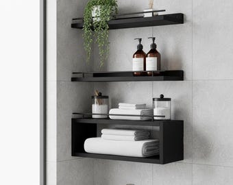 Estantes flotantes, estantes de pared, juego de estantes de pared negros, decoración de pared moderna, estantes de baño, estantes para guardería, estante de pared cúbico, decoración de almacenamiento del hogar