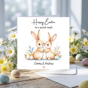Carte personnalisée de lapin de Pâques de couple, carte de Pâques de couple spéciale pour mari, femme, amis, toute relation, carte de joyeuses Pâques pour jeunes mariés